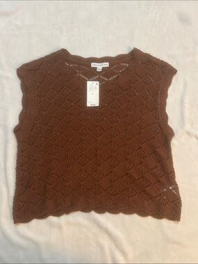 And Now This Woman’s Top Brown Crochet Cap Sleeve Size Large